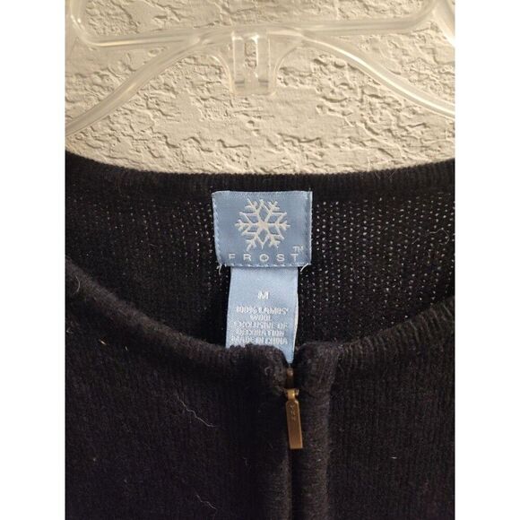 Frost Women's Large Cardigan Sweater Wool Zip Front Black Blue Green Sequins - Picture 2 of 8